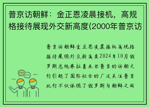 普京访朝鲜：金正恩凌晨接机，高规格接待展现外交新高度(2000年普京访问朝鲜)