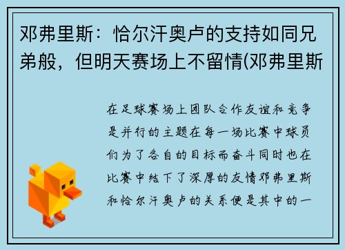 邓弗里斯：恰尔汗奥卢的支持如同兄弟般，但明天赛场上不留情(邓弗里斯 转会巴黎)