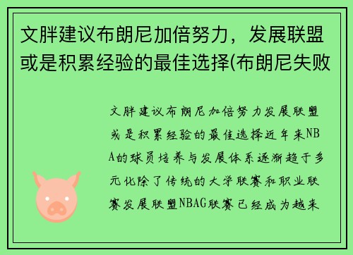 文胖建议布朗尼加倍努力，发展联盟或是积累经验的最佳选择(布朗尼失败)