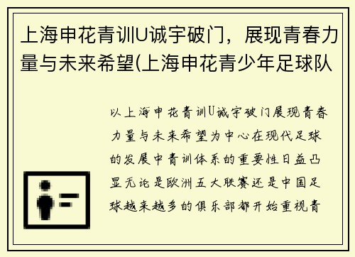 上海申花青训U诚宇破门，展现青春力量与未来希望(上海申花青少年足球队u12)