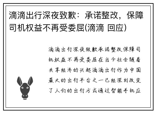 滴滴出行深夜致歉：承诺整改，保障司机权益不再受委屈(滴滴 回应)